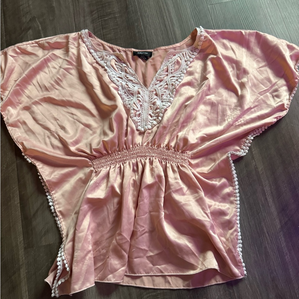 Pink Lace-Trimmed Women Top
